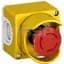 Emergency Stop Control Station, 2 N.C., Yellow/Light Gray, Red, Twist Release, Pushbutton
