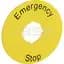 22mm Emergency Stop Plate, Black Text on Yellow